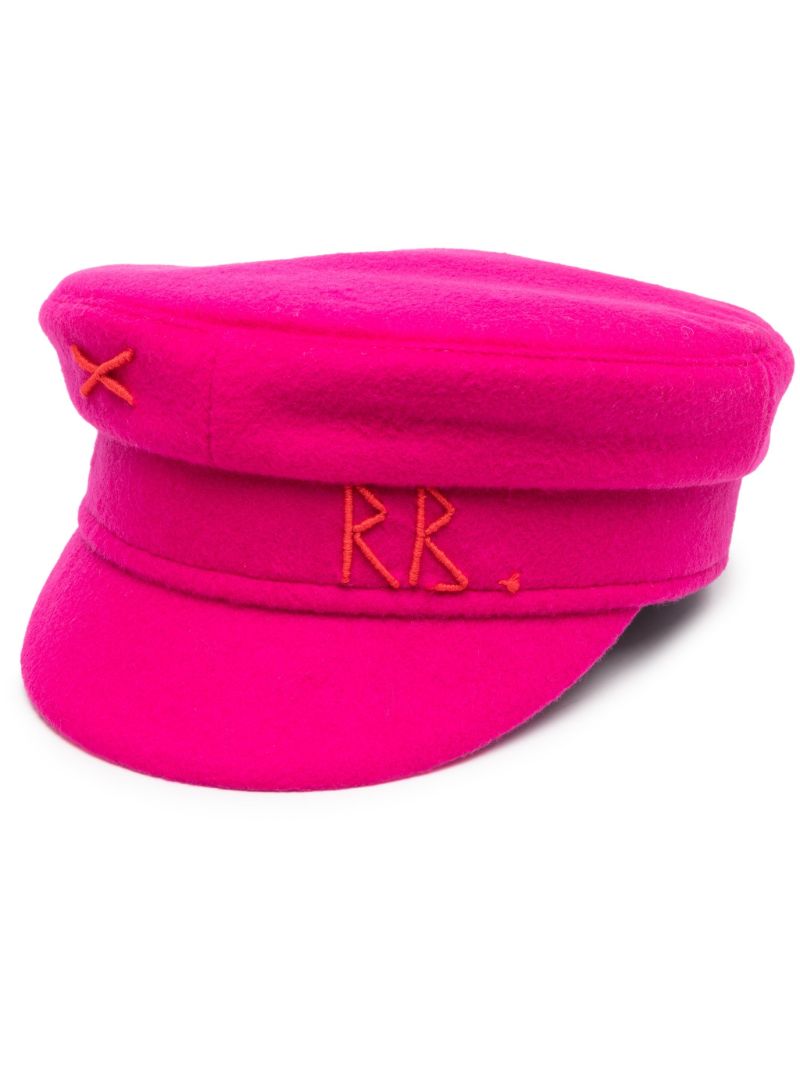 Pink Embroidered Wool Baker Boy Hat