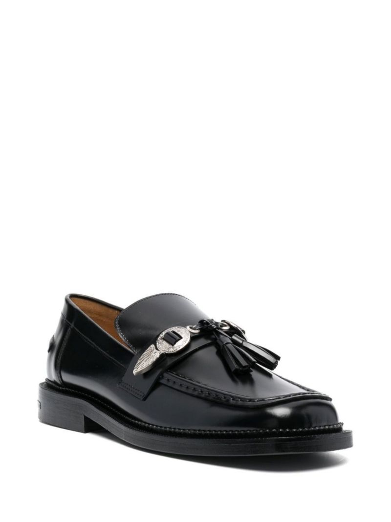 Black Embellished Leather Loafers