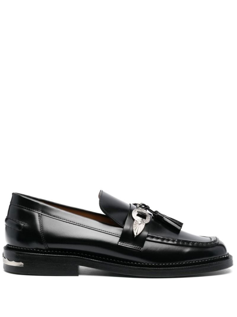 Black Embellished Leather Loafers
