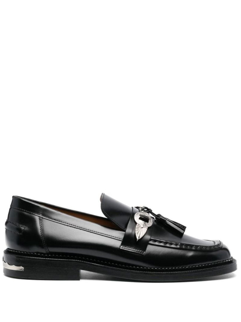 Black Embellished Leather Loafers