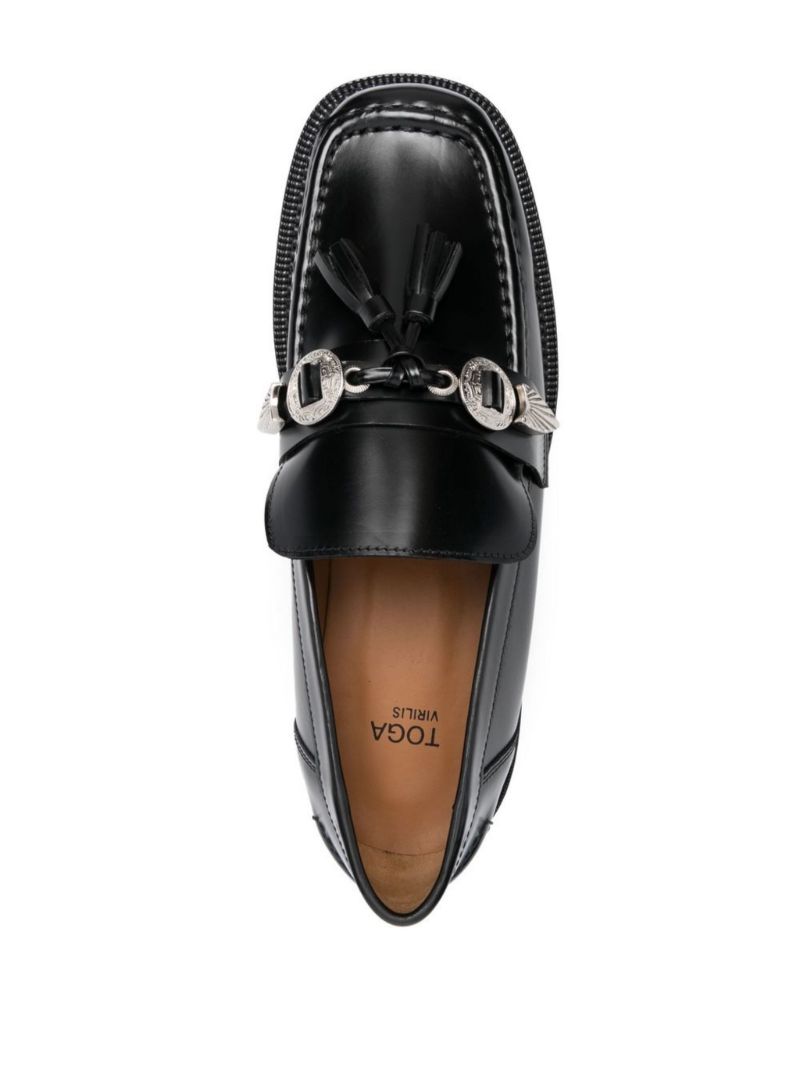 Black Embellished Leather Loafers