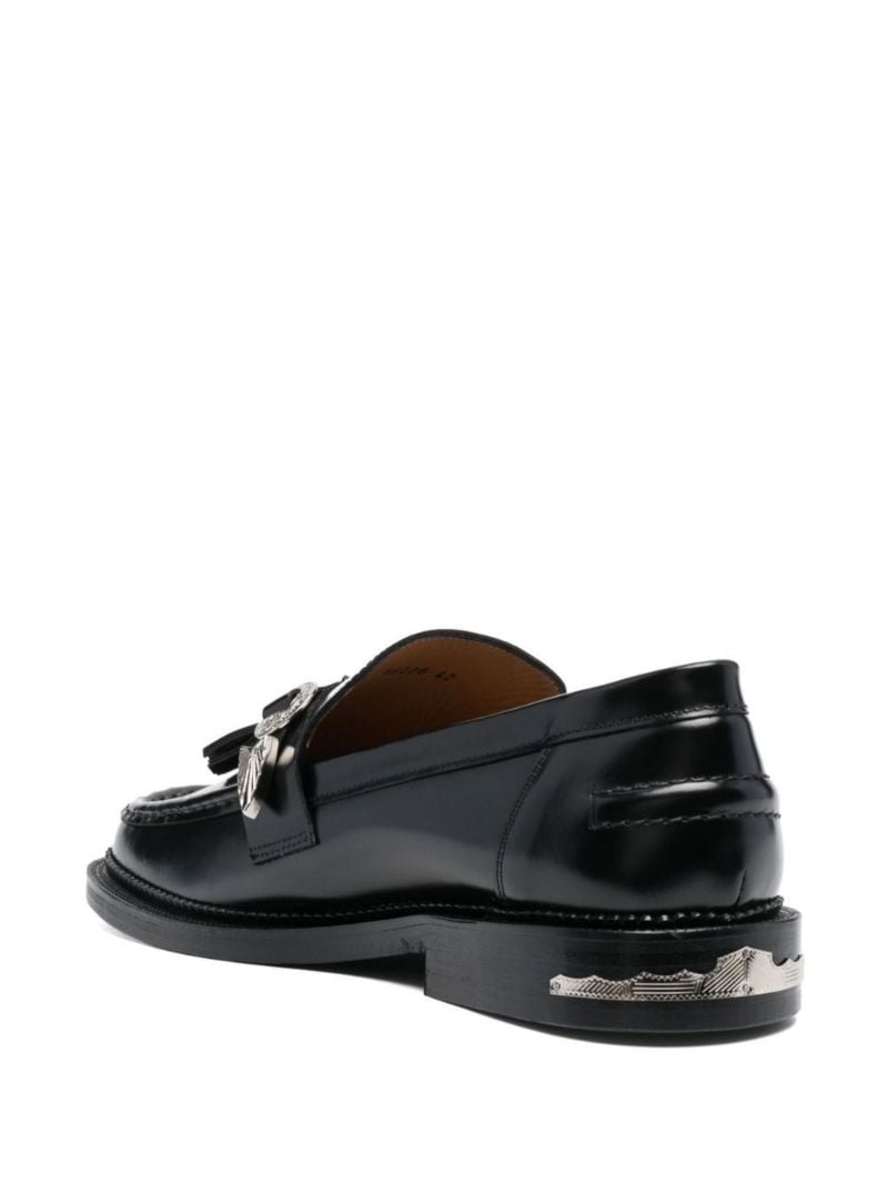 Black Embellished Leather Loafers