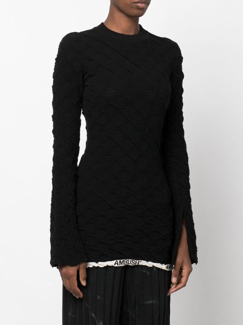 Black Embroidered Monogram Knit Top