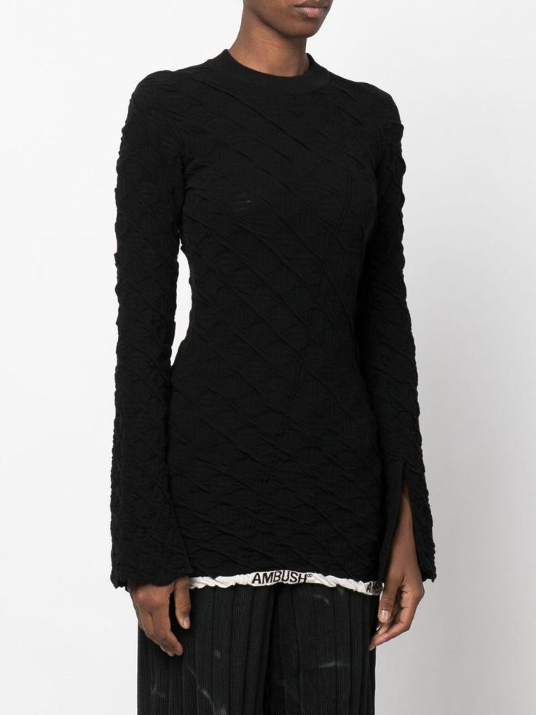 Black Embroidered Monogram Knit Top