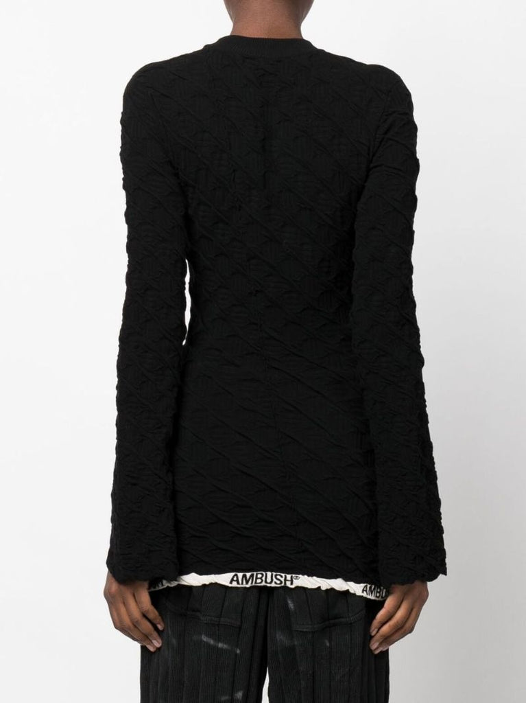 Black Embroidered Monogram Knit Top