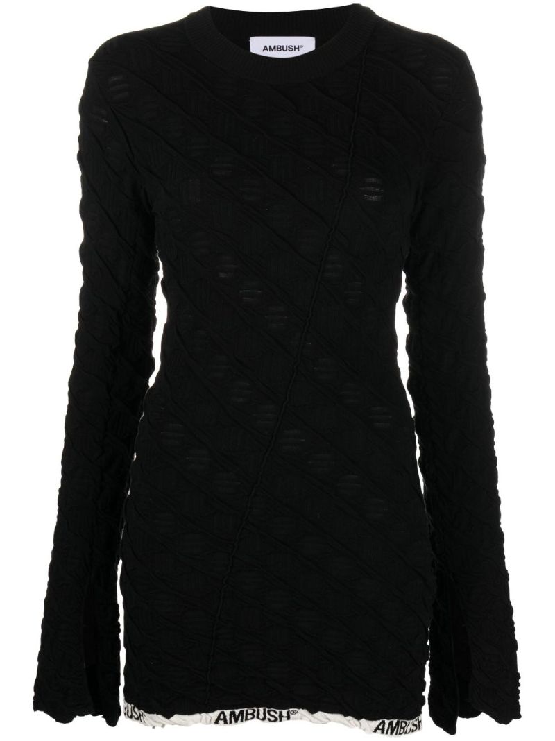 Black Embroidered Monogram Knit Top