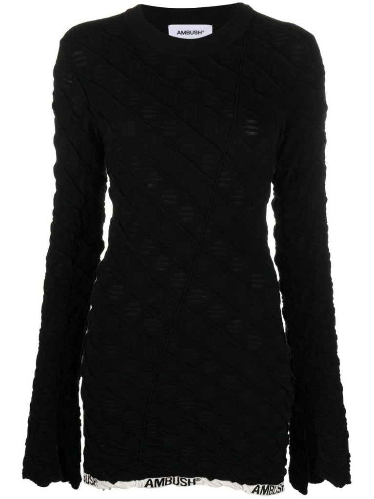Black Embroidered Monogram Knit Top