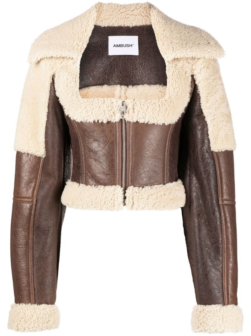 Brown Shearling Cropped Jacket