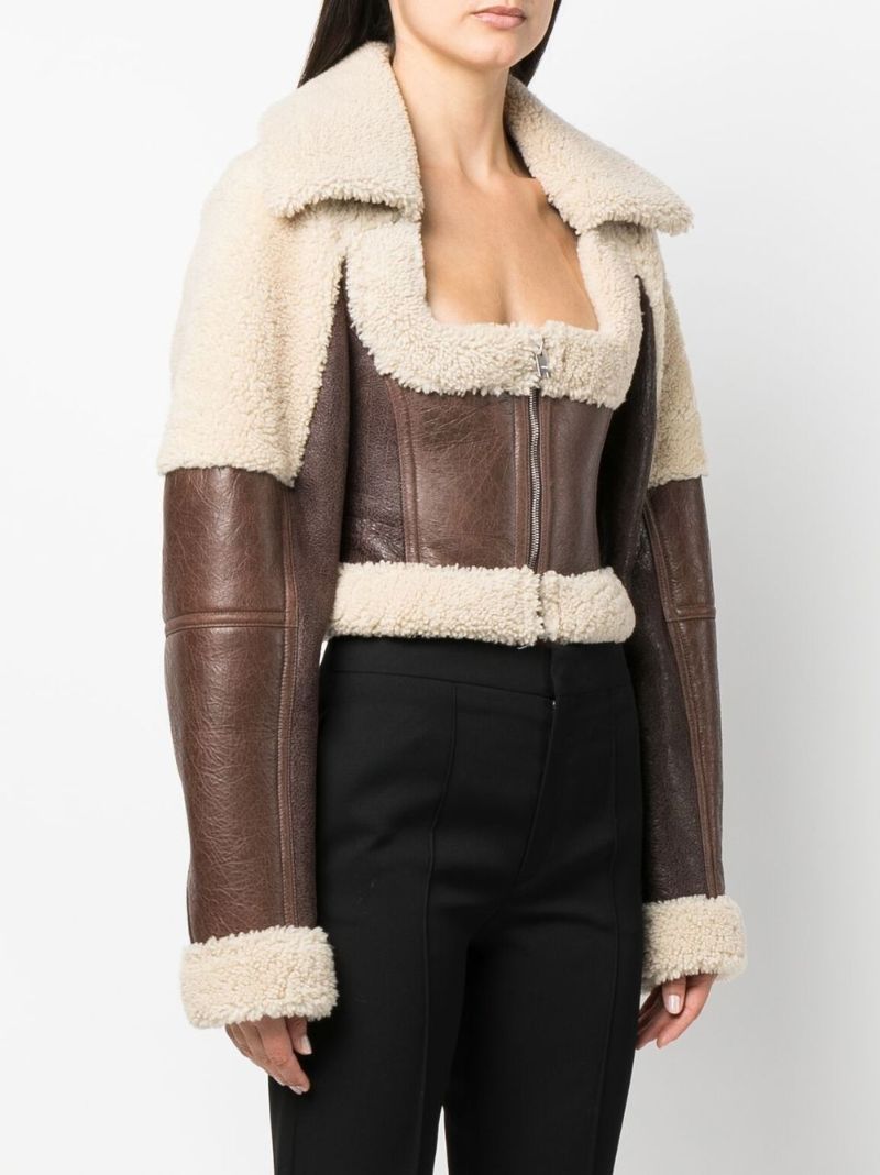 Brown Shearling Cropped Jacket