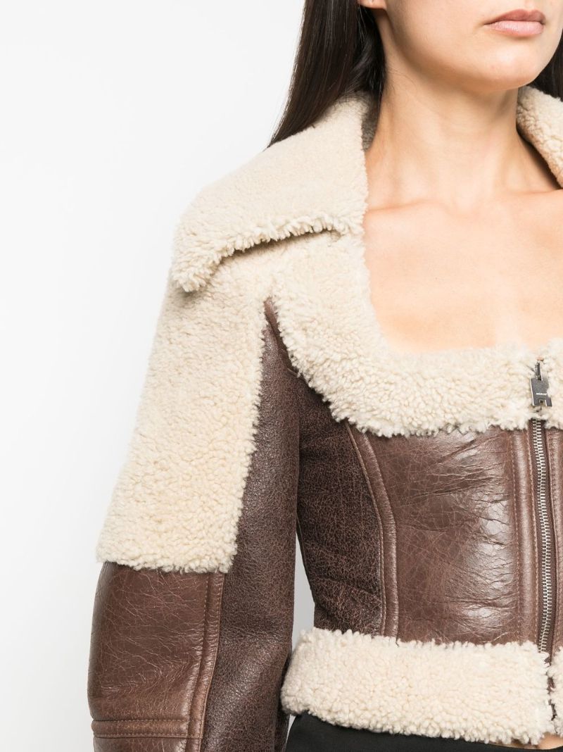 Brown Shearling Cropped Jacket