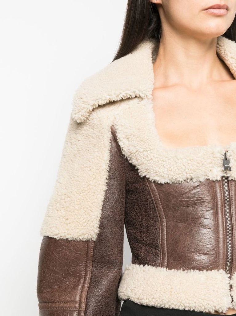 Brown Shearling Cropped Jacket