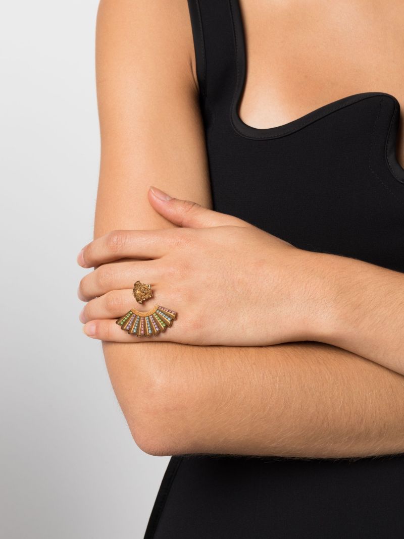 Gold Tone I Ventagli Medusa Embellished Ring
