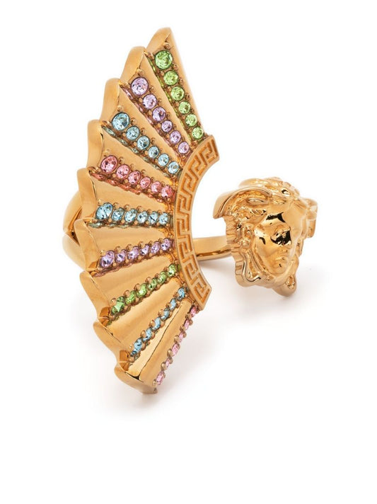 Gold Tone I Ventagli Medusa Embellished Ring
