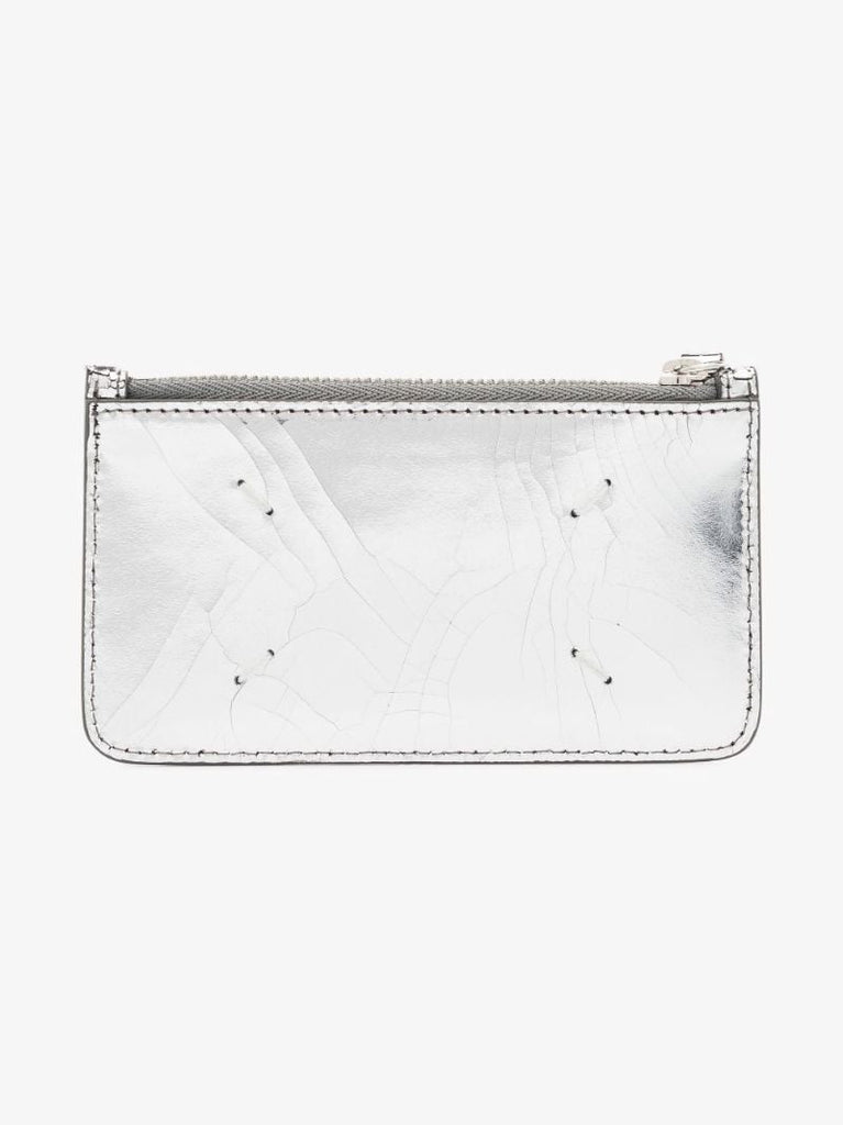 Silver Four-stitch Leather Card Holder