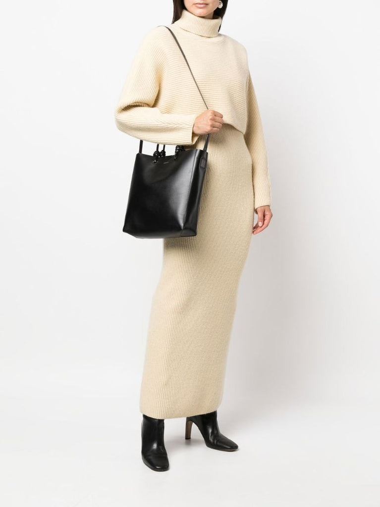 Black Medium Leather Tote Bag