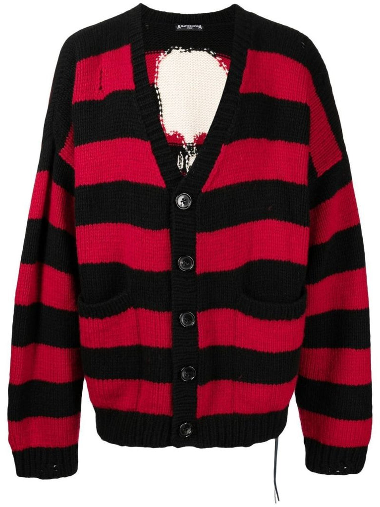 Red Striped Inarsia Skull Cardigan
