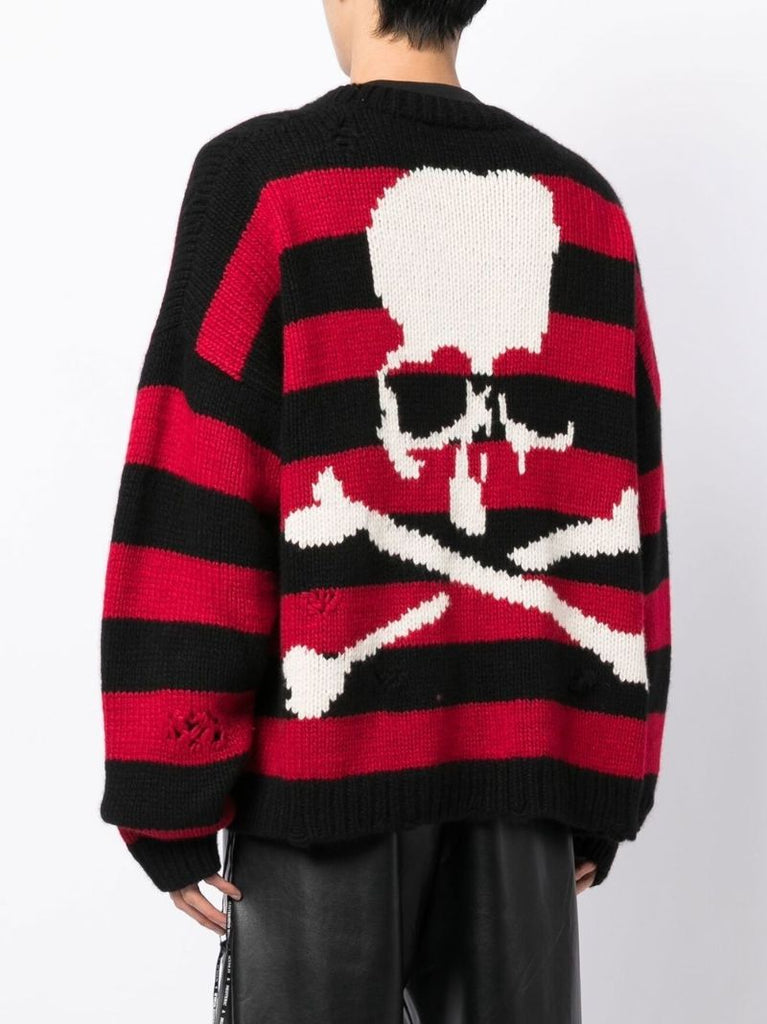 Red Striped Inarsia Skull Cardigan