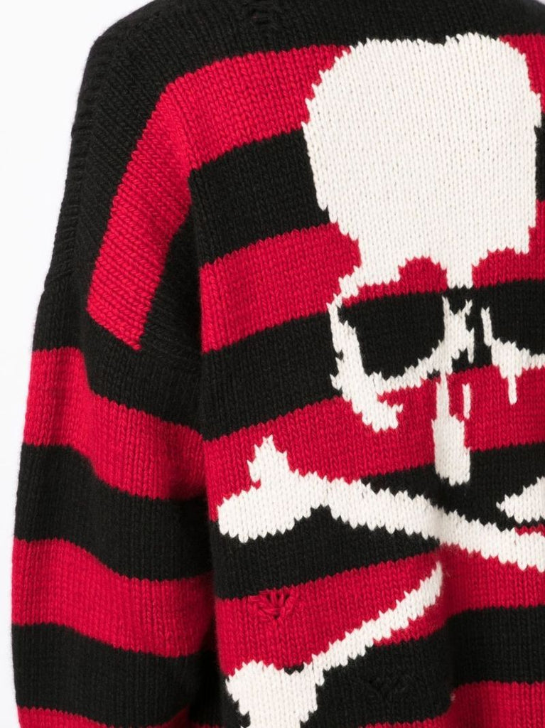 Red Striped Inarsia Skull Cardigan