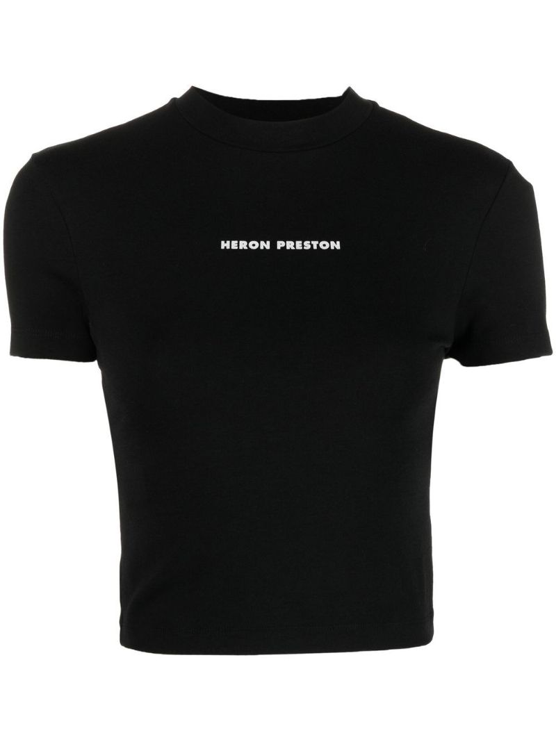Black Logo Print Cropped T-shirt