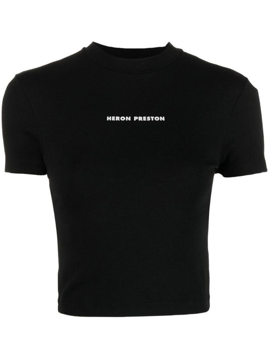 Black Logo Print Cropped T-shirt