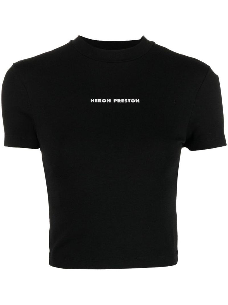 Black Logo Print Cropped T-shirt