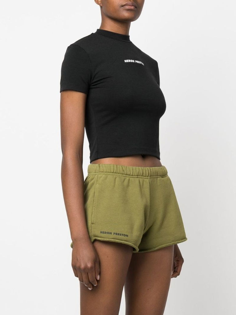 Black Logo Print Cropped T-shirt