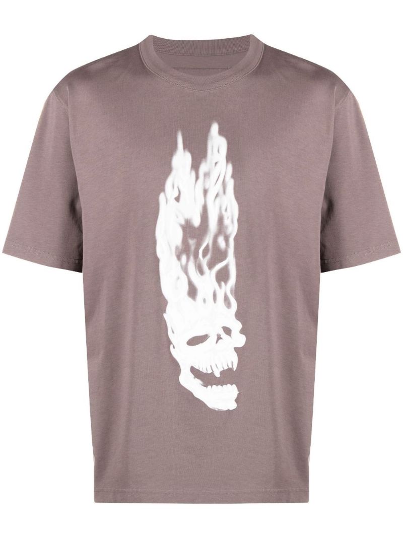 Grey Flaming Skull Cotton T-shirt