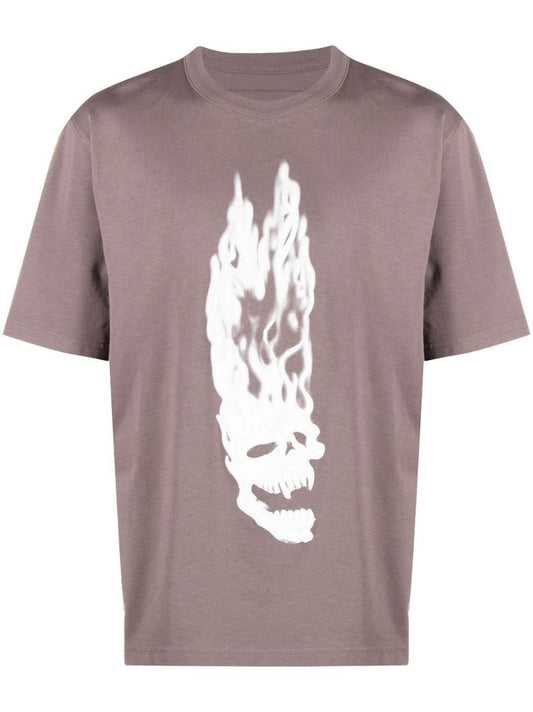 Grey Flaming Skull Cotton T-shirt
