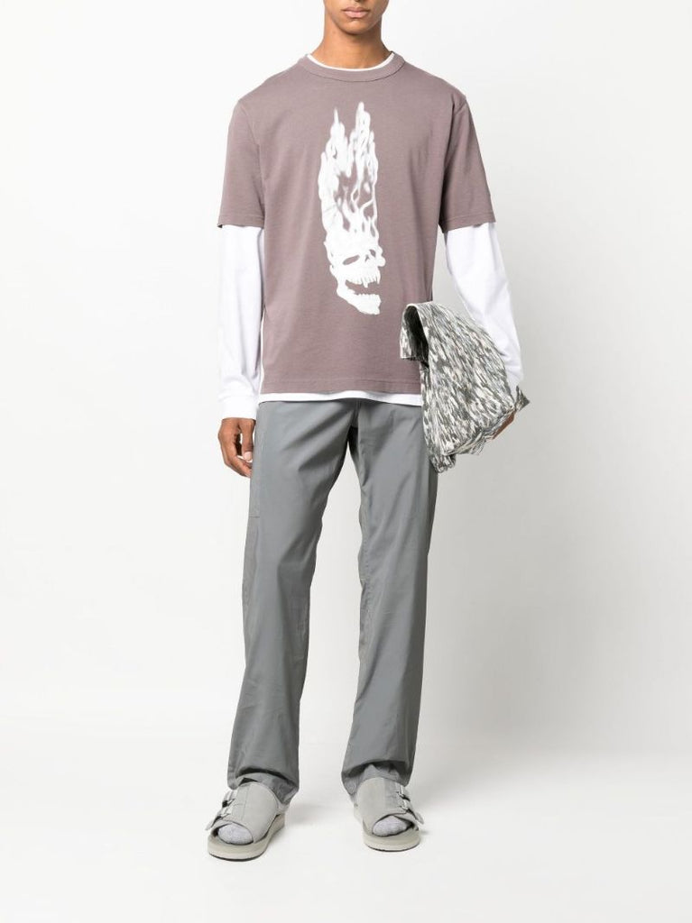 Grey Flaming Skull Cotton T-shirt