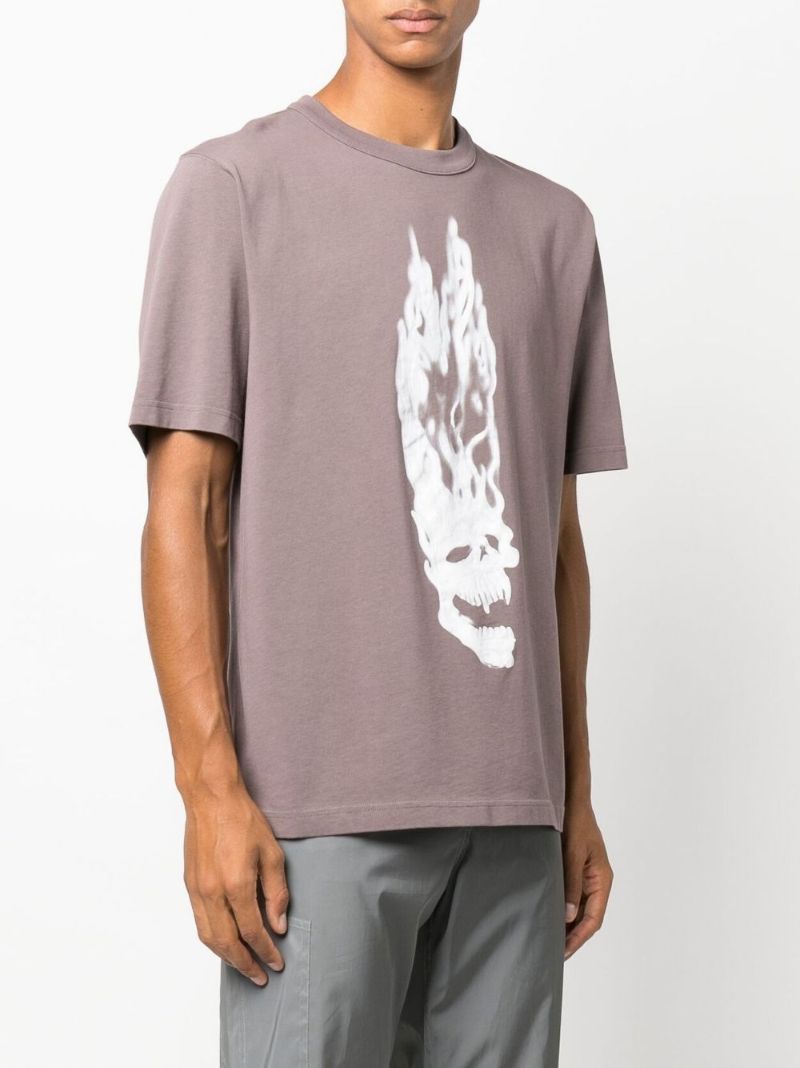 Grey Flaming Skull Cotton T-shirt