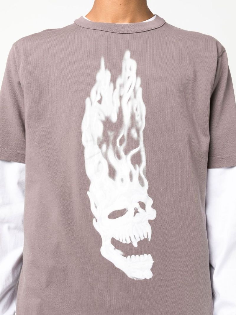 Grey Flaming Skull Cotton T-shirt