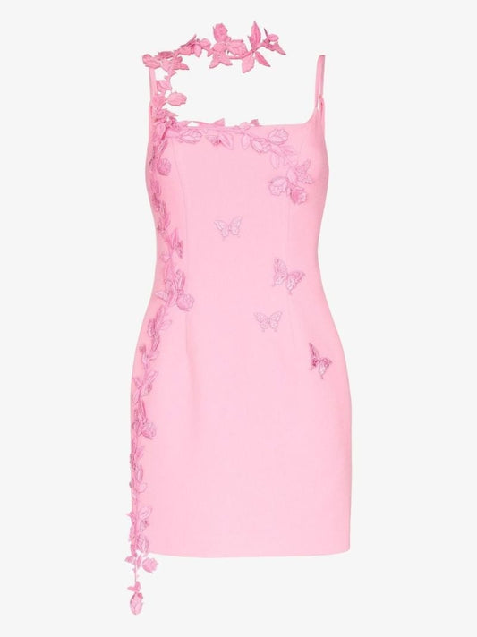 Pink Butterfly Embroidery Mini Dress