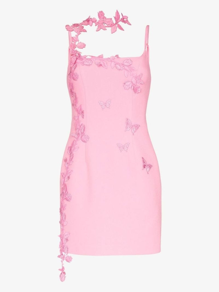 Pink Butterfly Embroidery Mini Dress