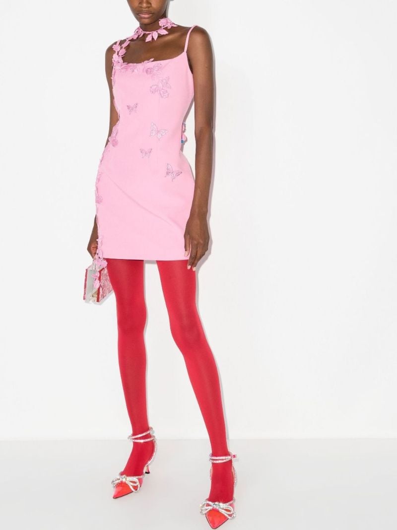 Pink Butterfly Embroidery Mini Dress