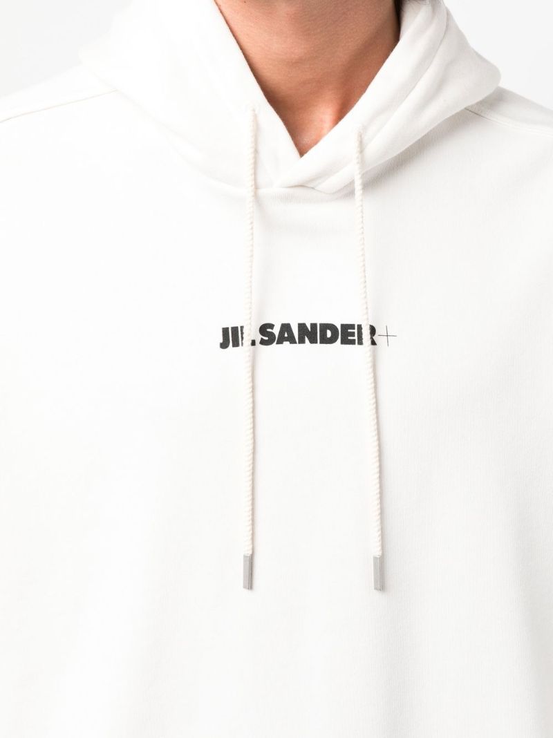White Logo Print Cotton Hoodie