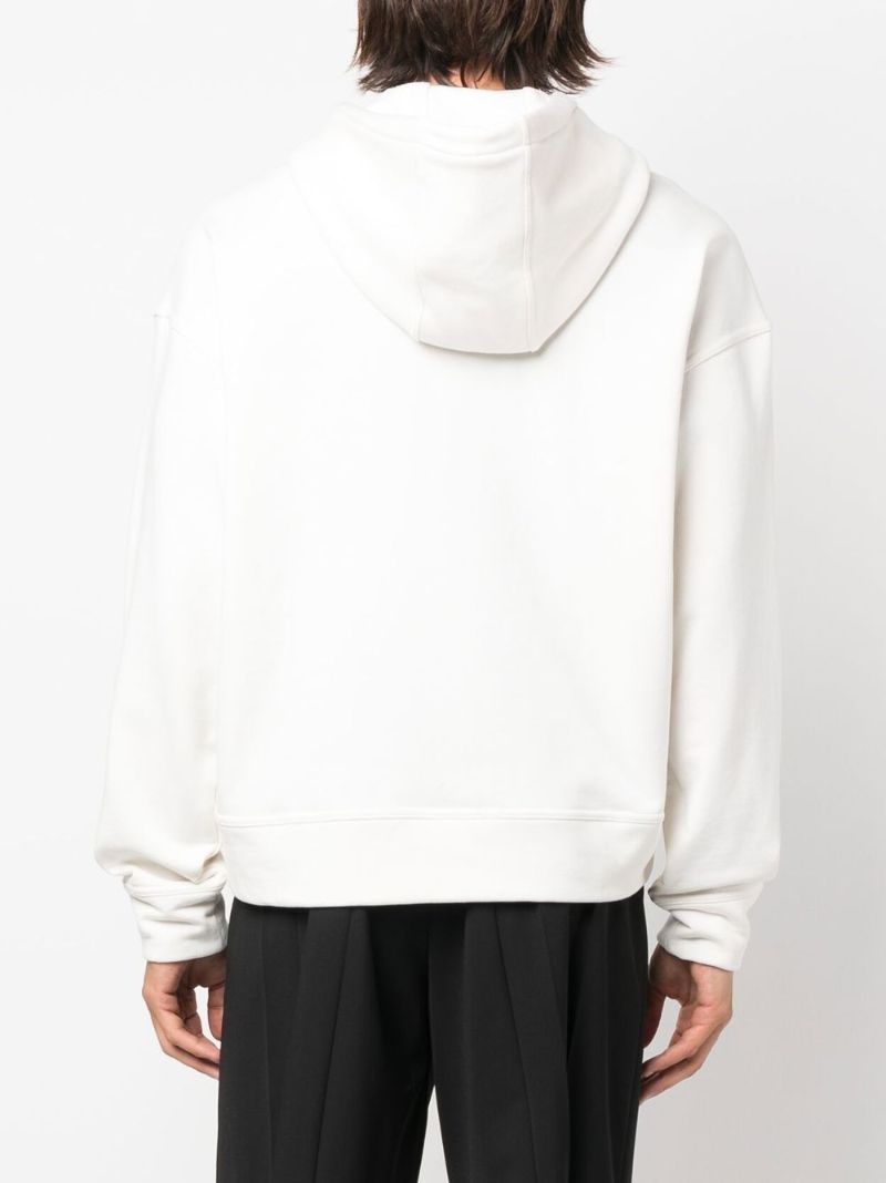 White Logo Print Cotton Hoodie