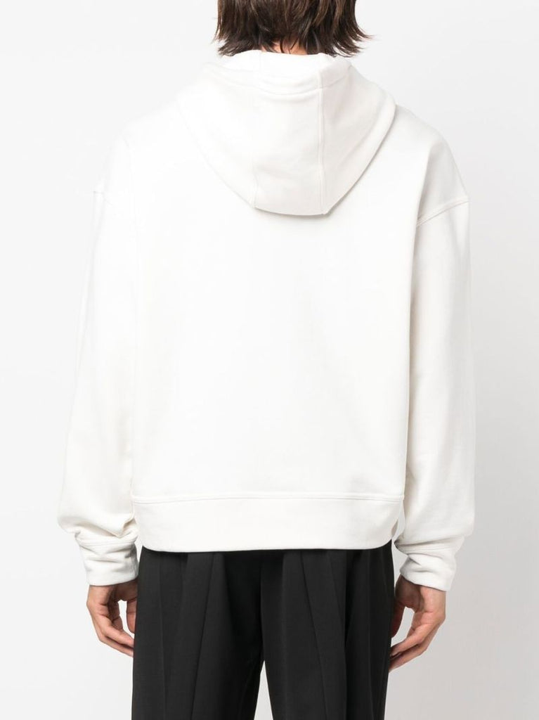 White Logo Print Cotton Hoodie