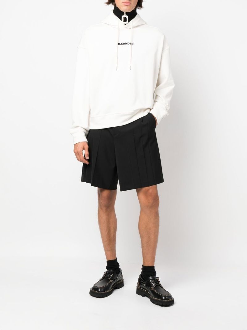 White Logo Print Cotton Hoodie