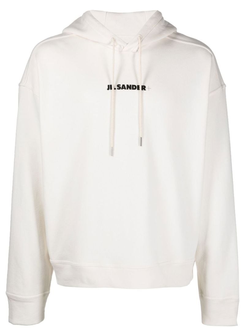 White Logo Print Cotton Hoodie