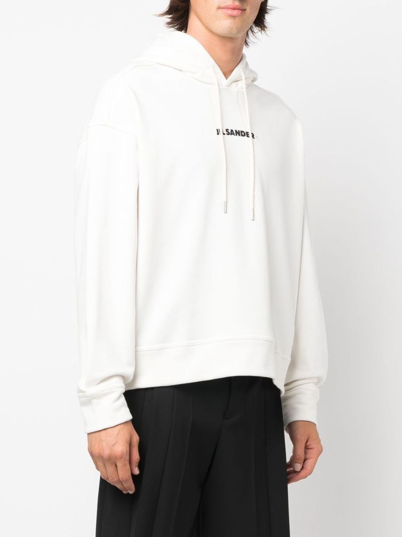 White Logo Print Cotton Hoodie
