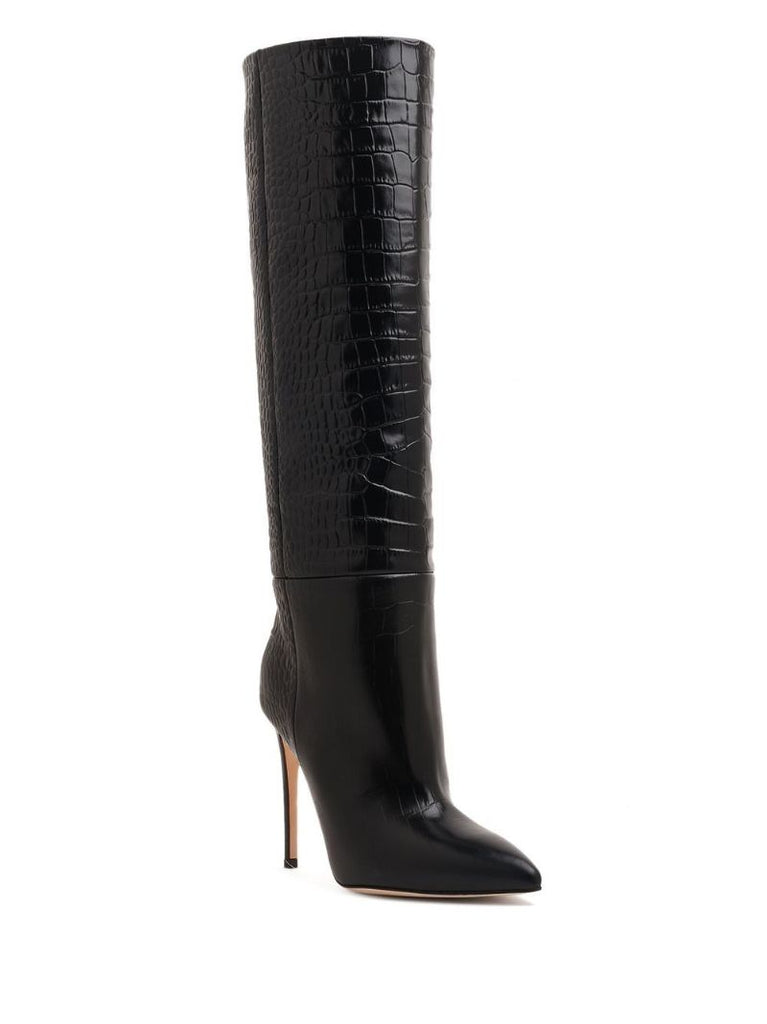 Black 105 Mock Croc Knee-high Boots