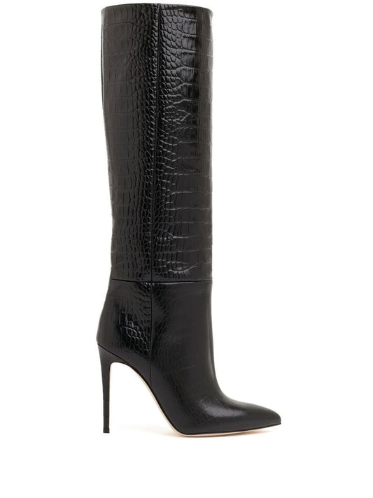 Black 105 Mock Croc Knee-high Boots