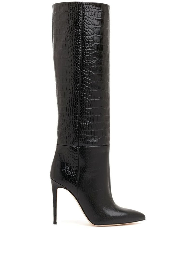 Black 105 Mock Croc Knee-high Boots