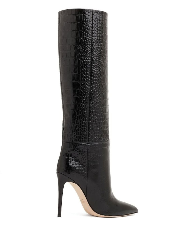 Black 105 Mock Croc Knee-high Boots