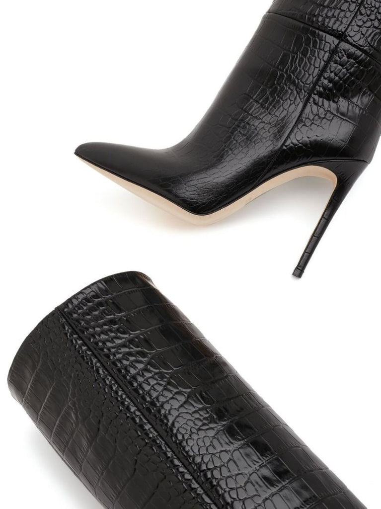 Black 105 Mock Croc Knee-high Boots