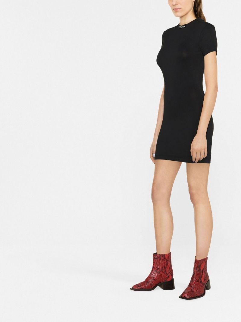 Black Logo Embroidered Mini Dress