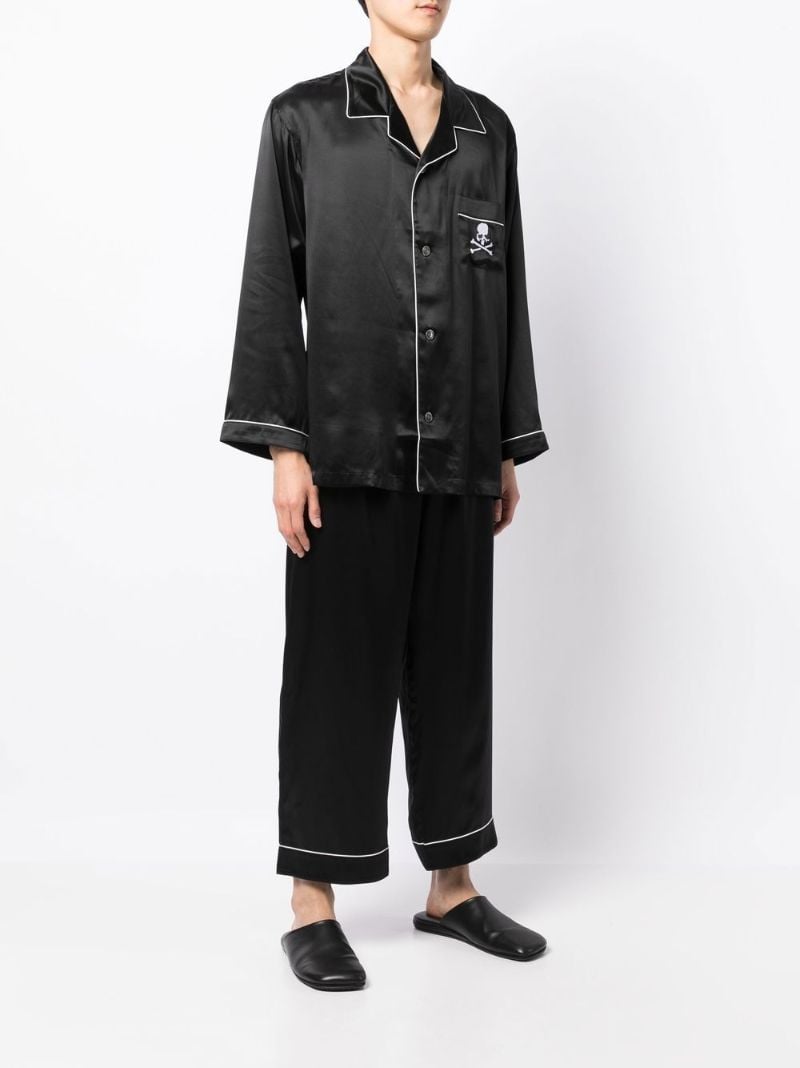 Black Skull Embroidered Silk Pyjamas