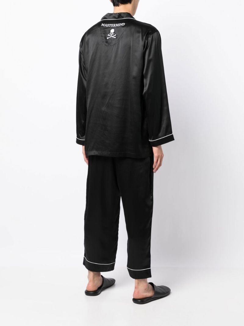 Black Skull Embroidered Silk Pyjamas