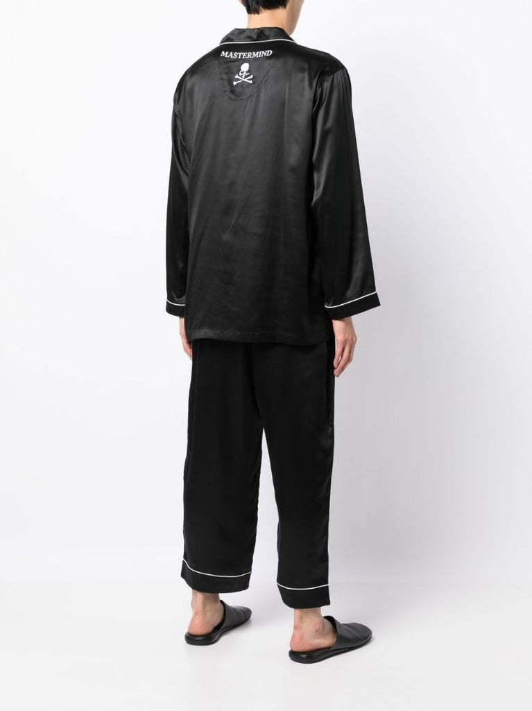 Black Skull Embroidered Silk Pyjamas
