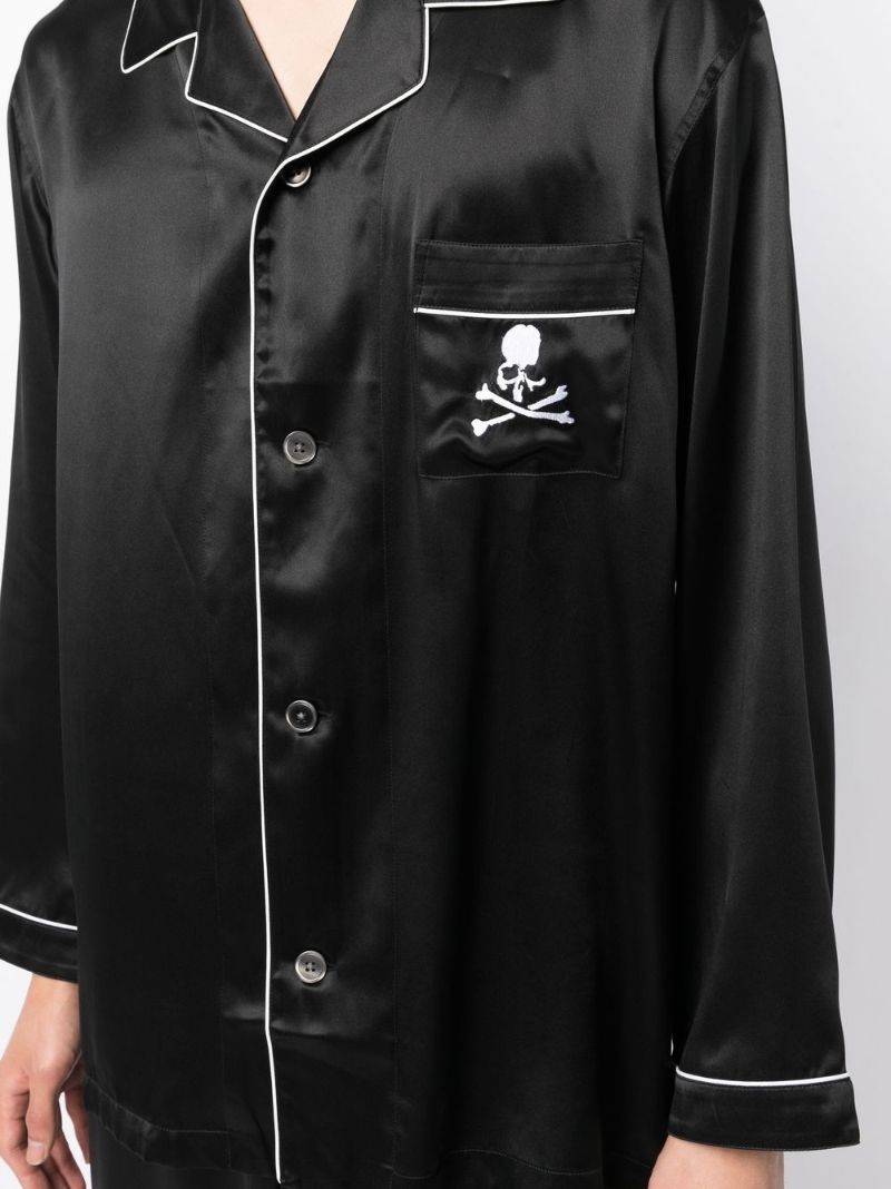 Black Skull Embroidered Silk Pyjamas